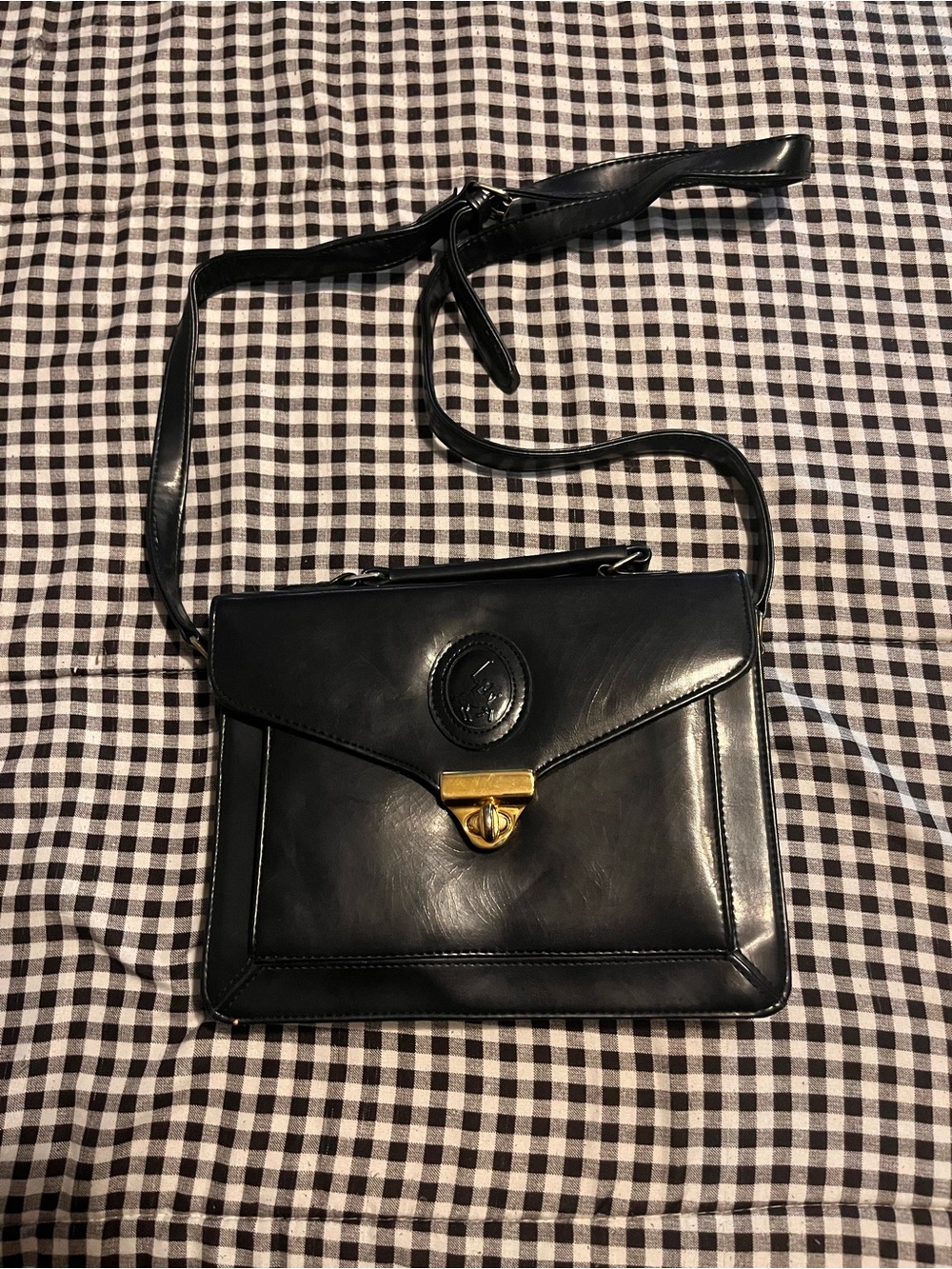 Polo by Ralph Lauren Navy Leather Crossbody with Gold-Tone Clasp